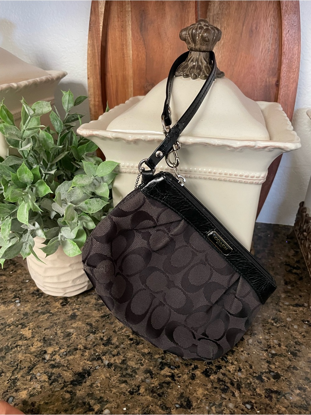 Coach Dark Brown/Black Signature Wristlet